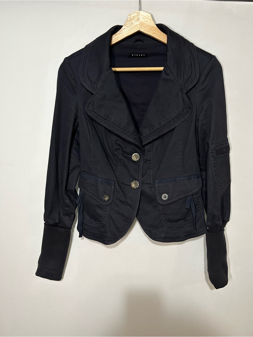 Sisley by Benetton Y2K Fitted Utility Blazer Jacket Deep Midnight Navy Blue XS - Picture 2 of 13
